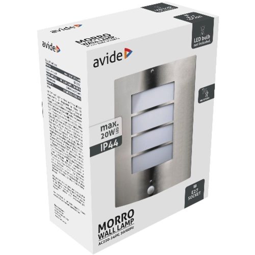 AVIDE Kültéri Fali Lámpa Morro 1Xe27 Pir Ip44 Szatén Nikkel