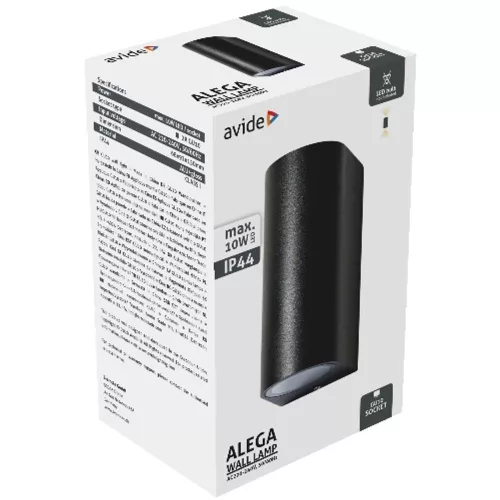 AVIDE Kültéri Fali Lámpa Alega 2Xgu10 Ip44 Fekete