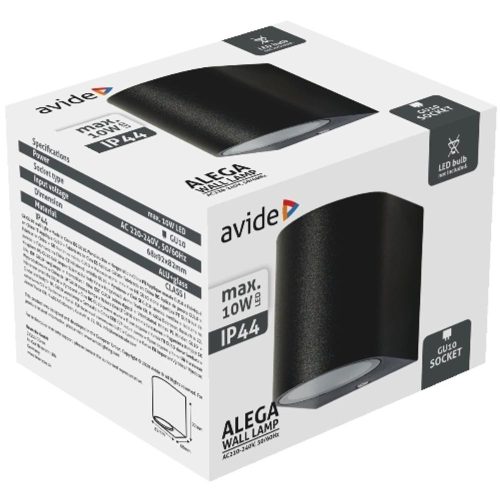 AVIDE Kültéri Fali Lámpa Alega 1Xgu10 Ip44 Fekete
