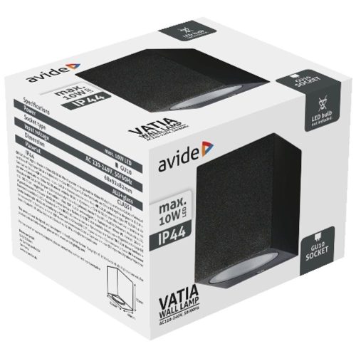 AVIDE Kültéri Fali Lámpa Vatia 1Xgu10 Ip44 Fekete