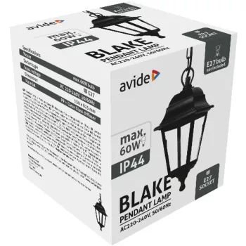   AVIDE Kültéri Függeszték Lámpa Blake 1Xe27 825Mm Fekete Ip44
