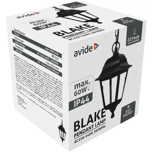 AVIDE Kültéri Függeszték Lámpa Blake 1Xe27 825Mm Fekete Ip44