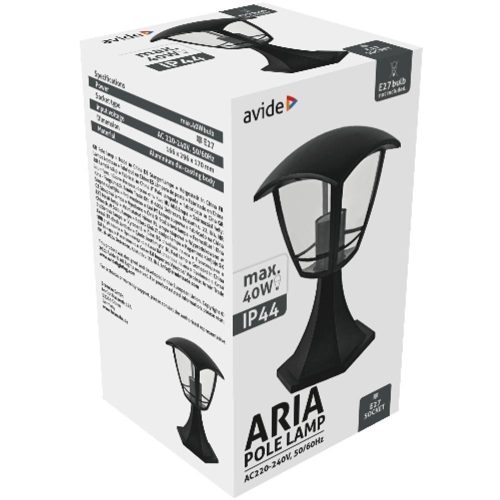 AVIDE Kültéri Álló Lámpa Aria 290Mm 1Xe27 Fekete Ip44