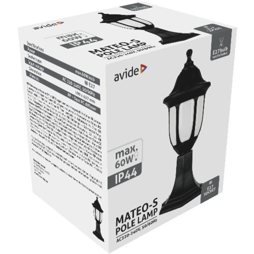 AVIDE Kültéri Álló Lámpa Mateo-S 430Mm 1Xe27 Fekete Ip44