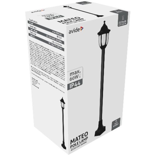 AVIDE Kültéri Álló Lámpa Mateo-Xl 1220Mm 1Xe27 Fekete Ip44