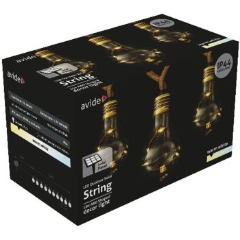   AVIDE Kültéri Szolár Füzér 5M, Kötél Kábel 10 Globe, Ww, Ip44