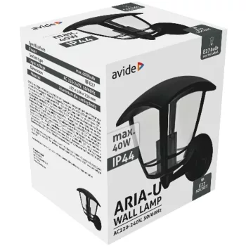 AVIDE Kültéri Fali Lámpa Aria-U 1Xe27 Fekete Ip44