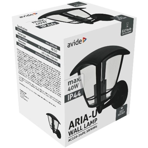 AVIDE Kültéri Fali Lámpa Aria-U 1Xe27 Fekete Ip44
