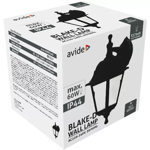 AVIDE Kültéri Fali Lámpa Blake-D 1Xe27 Fekete Ip44