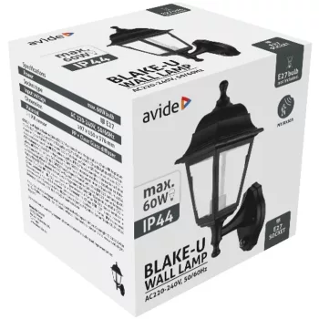AVIDE Kültéri Fali Lámpa Blake-U 1Xe27 Fekete Ip44 Pir