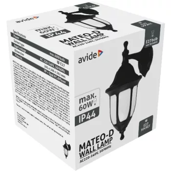 AVIDE Kültéri Fali Lámpa Mateo-D 1Xe27 Fekete Ip44