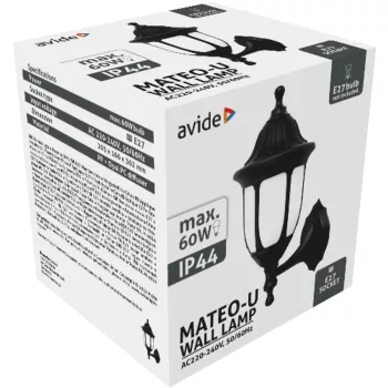 AVIDE Kültéri Fali Lámpa Mateo-U 1Xe27 Fekete Ip44