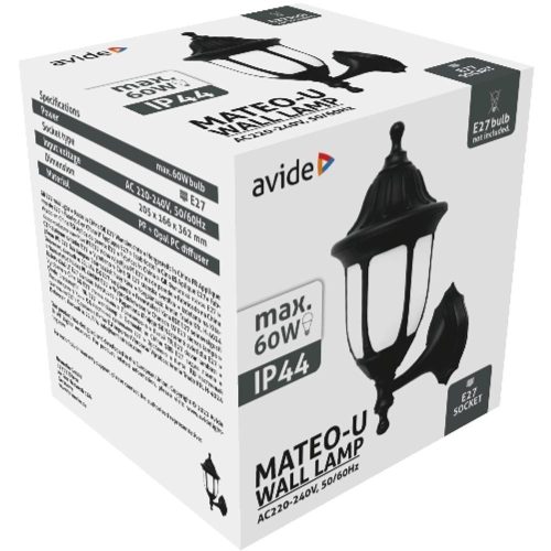 AVIDE Kültéri Fali Lámpa Mateo-U 1Xe27 Fekete Ip44