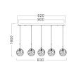 BRAYTRON S002S kristályüveg függeszték, 5 izzós (arany)