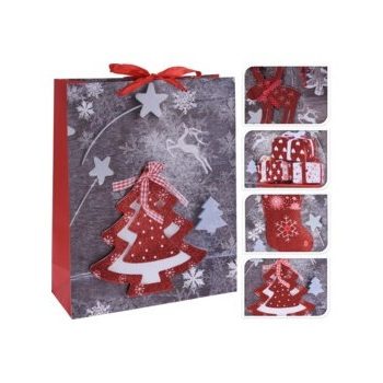   CAA121070 Karácsonyi Dísz Szatyor 4 Féle Mintával 26x10x32 cm