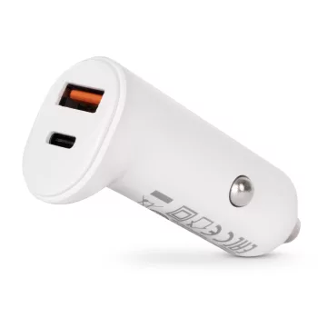 Entac autós gyorstöltő PD & QC, USB + USB-C, 20W, fehér