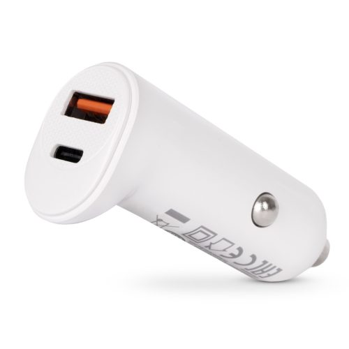 Entac autós gyorstöltő PD & QC, USB + USB-C, 20W, fehér