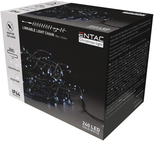 Entac Karácsonyi IP44 240 LED Sorolható Füzér hideg fehér 24m adapter nélkül