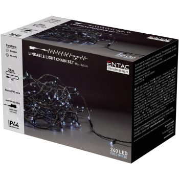   Entac Karácsonyi IP44 240 LED Sorolható Füzér hideg fehér 24m szett adapterrel