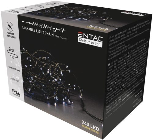 Entac Karácsonyi IP44 240 LED Sorolható  Füzér meleg fehér 24m adapter nélkül