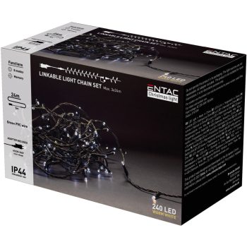   Entac Karácsonyi IP44 240 LED Sorolható Füzér meleg fehér 24m szett adapterrel