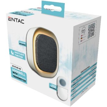   AVIDE Entac Hálózati Ajtócsengő Éjjeli Fény Funkcióval, Elemes IP44 Adókészülékkel 1xCR2032 Tart.