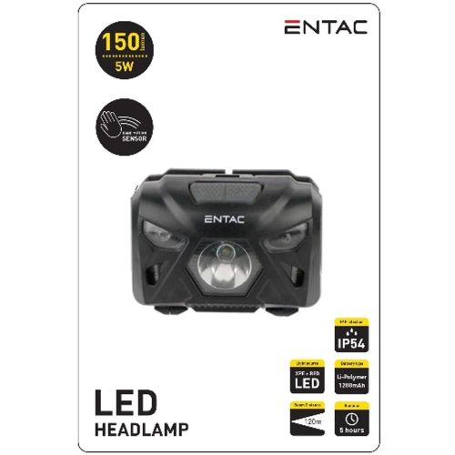 AVIDE Entac Fejlámpa 5W Szenzoros Xpe+Piros Fény, Fekete