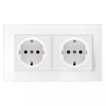 GERMAN DOUBLE SOCKET 16A GLASS FRAME WHITE+C. BOX
