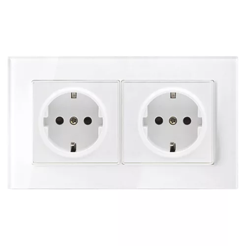 GERMAN DOUBLE SOCKET 16A GLASS FRAME WHITE+C. BOX