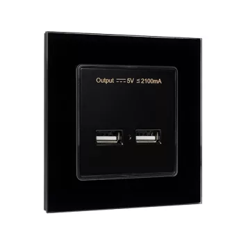 DOUBLE USB SOCKET GLASS FRAME BLACK