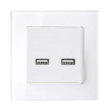 DOUBLE USB SOCKET GLASS FRAME WHITE