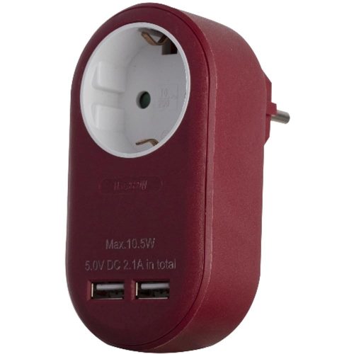 AVIDE Entac Hálózati Adapter 1 Földelt Aljzat És 2 Usb (Össz. 2.1A) Burgundi Vörös