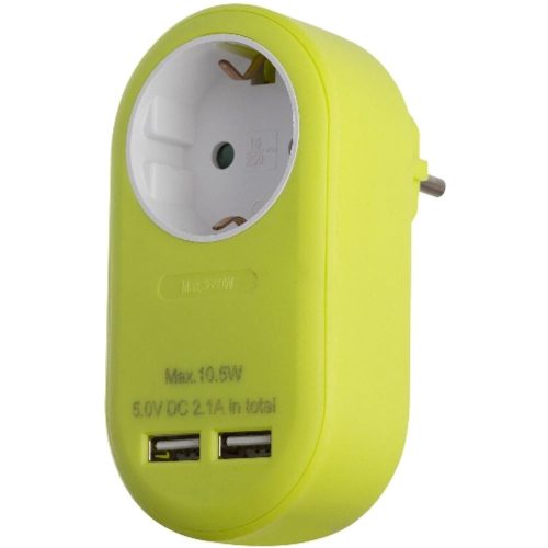 AVIDE Entac Hálózati Adapter 1 Földelt Aljzat És 2 Usb (Össz. 2.1A) Lime