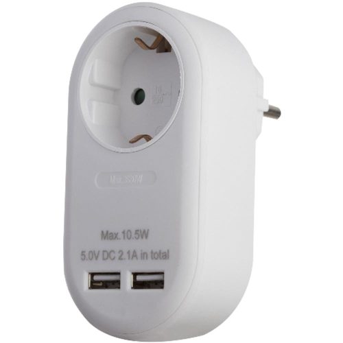 AVIDE Entac Hálózati Adapter 1 Földelt Aljzat És 2 Usb (Össz. 2.1A) Fehér