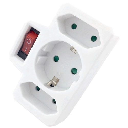 AVIDE Entac Hálózati Adapter 3 Aljzat (1 Földelt, 2 Euro) Kapcsolóval