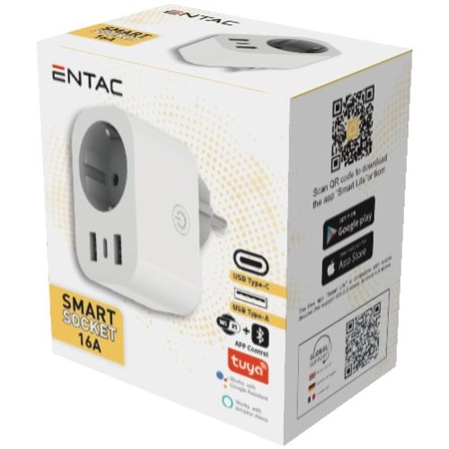 AVIDE Entac Smart Hálózati Adapter 1x Type-F, 2xUSB-A, 1xUSB-C 2.4A WIBLE