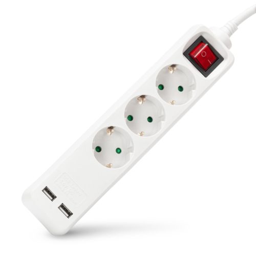 Entac S1 Elosztó 3 Foglalat Kapcsolóval 1,5m 3G1.5 2 USB