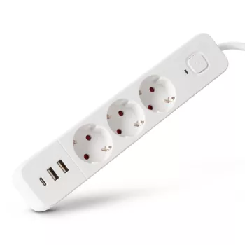   Entac D2 Elosztó 3 Foglalat Kapcsolóval 1.5m 2xUSB-A + 1xUSB-C 3G1.5