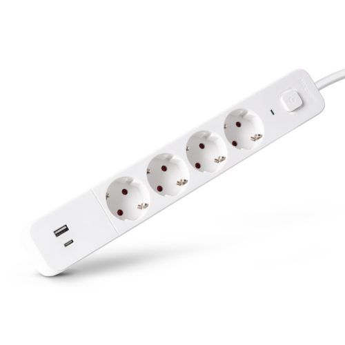 Entac D2 Elosztó 4 Foglalat Kapcsolóval 1.5m 1xUSB-A + 1xUSB-C 3G1.5