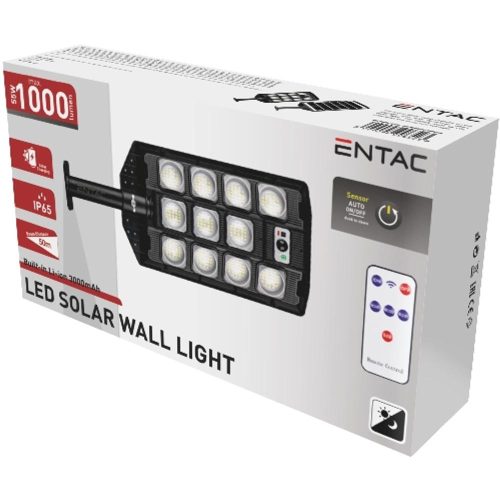 AVIDE Entac Led Szolár Utcai Lámpa Távirányítóval, Mozgásérzékelővvel Autamata Dimm Funkcióval, 1000Lm