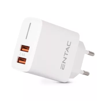 Entac Hálózati töltő, 2xUSB, 12W, fehér