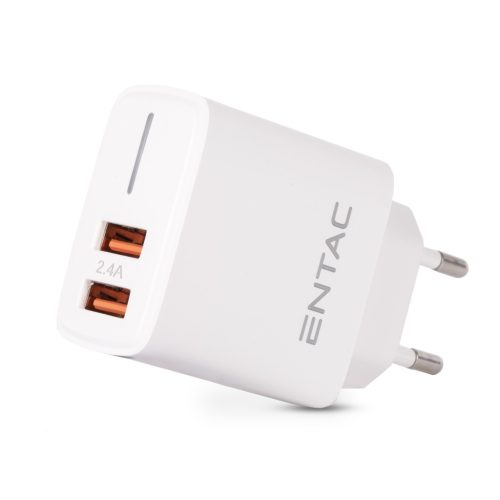 Entac Hálózati töltő, 2xUSB, 12W, fehér