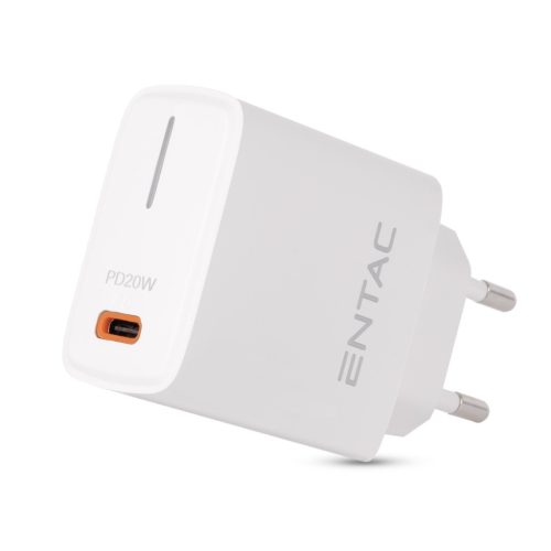 Entac Hálózati gyorstöltő PD, USB-C, 20W, fehér