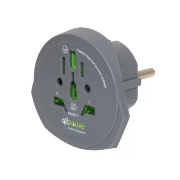   SOMOGYI Q2POWER 1.100100-TH utazóadapter, World to Europe, bemeneti feszültség: 100-250 V, 16 A, teljesítmény: 100V-1600W/250V-4000W