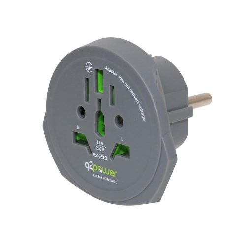 SOMOGYI Q2POWER 1.100100-TH utazóadapter, World to Europe, bemeneti feszültség: 100-250 V, 16 A, teljesítmény: 100V-1600W/250V-4000W
