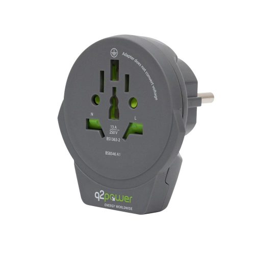 SOMOGYI q2power 1.100110-TH utazóadapter, World to Europe USB, USB 5V 2.4A, max. 16 A, 250 V - 4000 W teljesítmény