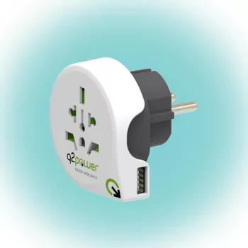   SOMOGYI Q2POWER 1.100110 utazóadapter, World to Europe USB, bemeneti feszültség: 100-250 V, 16 A, teljesítmény: 100V-1600W/250V-4000W, USB port