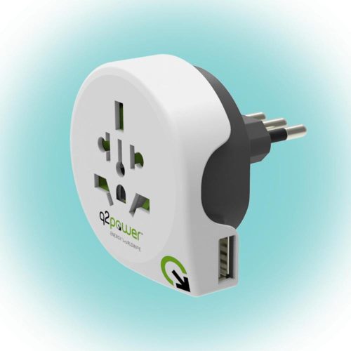 SOMOGYI Q2POWER 1.100190 utazóadapter, World to Italy USB, indulási ország: AUS/CHINA, IT, UK, CH, BRAZIL, USA, EURO, célország: IT, USB port