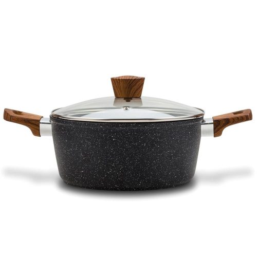 SOMOGYI Nava 10-144-120 Nature tapadásmentes lábas, kőbevonattal, hőálló fogantyú, üvegfedő, 20 cm