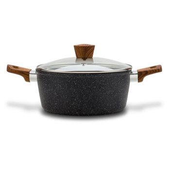   SOMOGYI Nava 10-144-121 Nature tapadásmentes lábas, kőbevonattal, hőálló fogantyú, üvegfedő, 24 cm